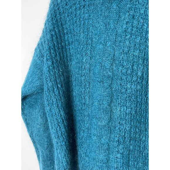 Vintage Y2K‎ Silverleaf Mohair Blend Boxy Crop Turtleneck Sweater Small Blue - Picture 3 of 8